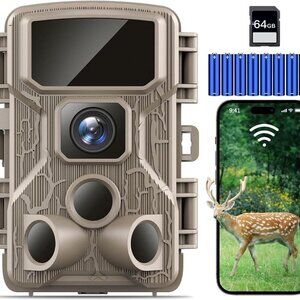 WiFi Trail Camera 4K 64MP with Night Vision - 64GB Memory Card, 130° Wide Angle